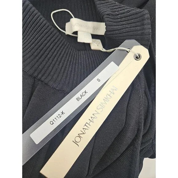 New Jonathan Simkhai Ribbed Bodysuit Women S Black Cold Shoulder Cut Out - Picture 5 of 6